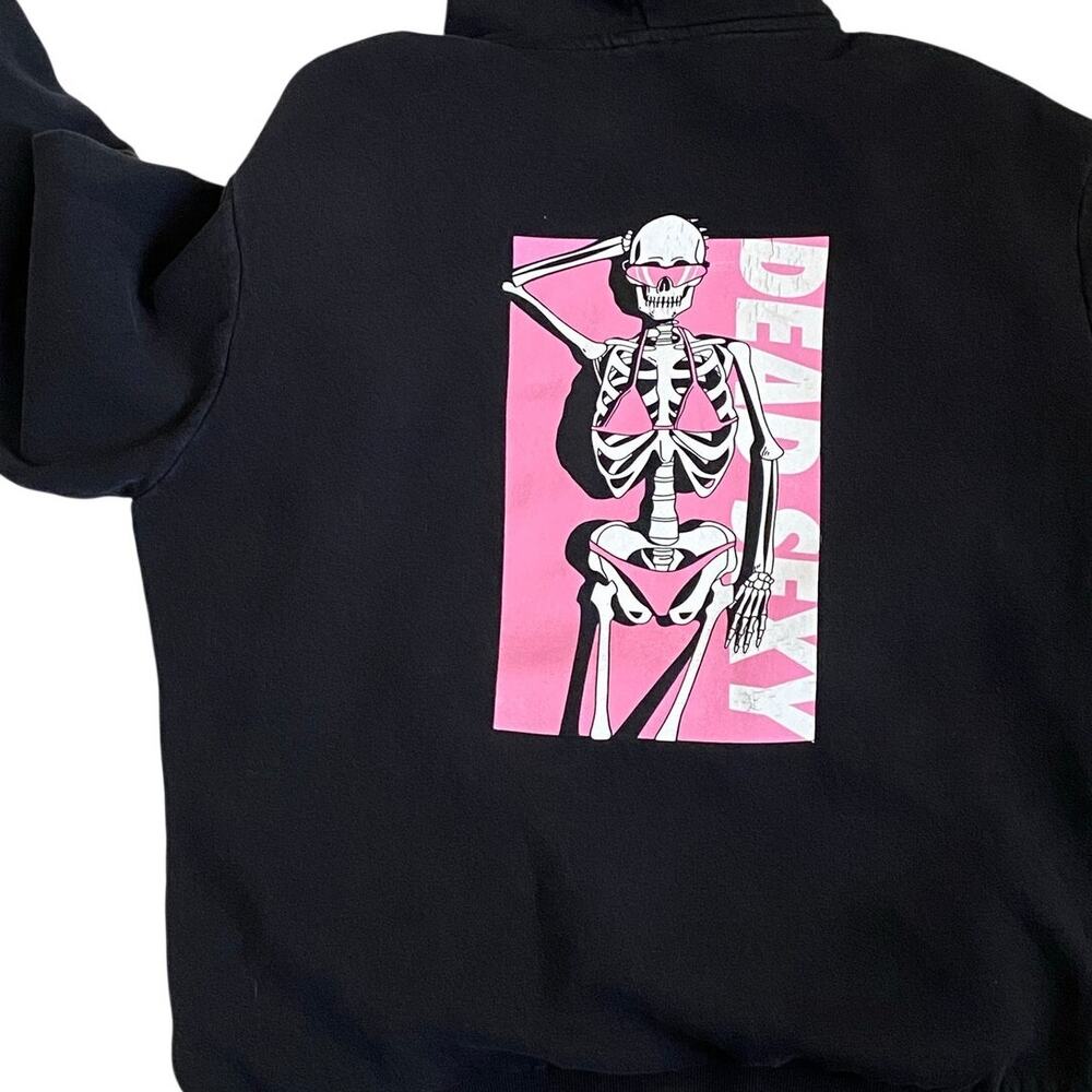 Chomp Brand Dead Sexy Skeleton Hoodie XL Black Pink Graphic Y2K